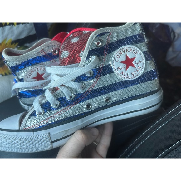 RARE Converse Chuck Taylor All Star Sequin America Flag Hightop Sneakers 549638C - Picture 6 of 6